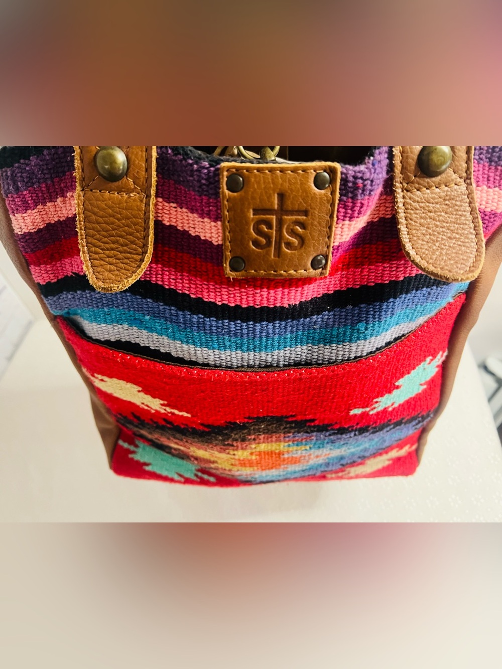 STS Ranchwear Fiesta Serape Tote Purse Bag Saddle Blanket Woven Geometric Aztec - Picture 2 of 16